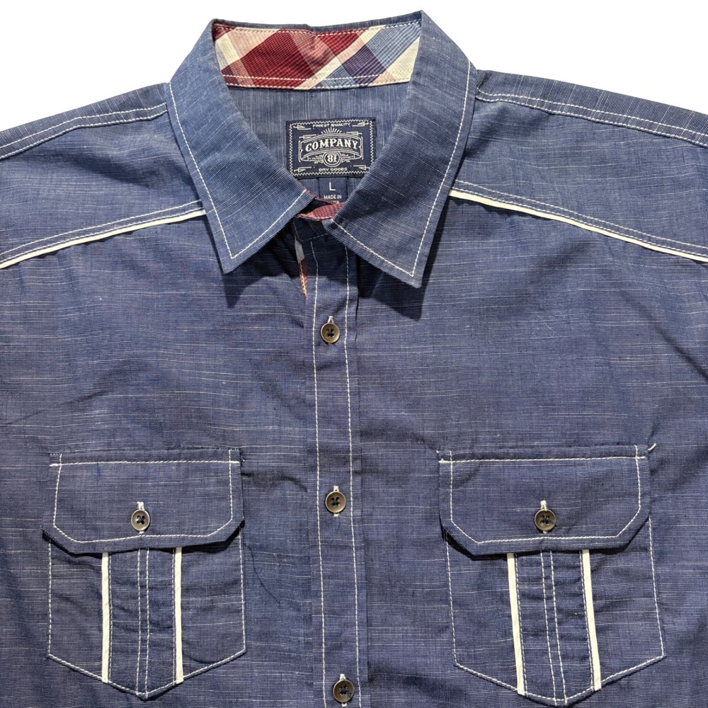 COMPANY 81 Dry Goods Men's Blue Chambray Short‎ Sleeve Button Up Shirt Size L